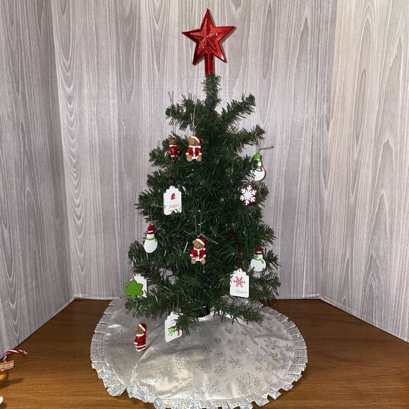 Miniature 24” Christmas Tree Incl. 14 Ornaments Skirt And Red Star Topper - Picture 1 of 10